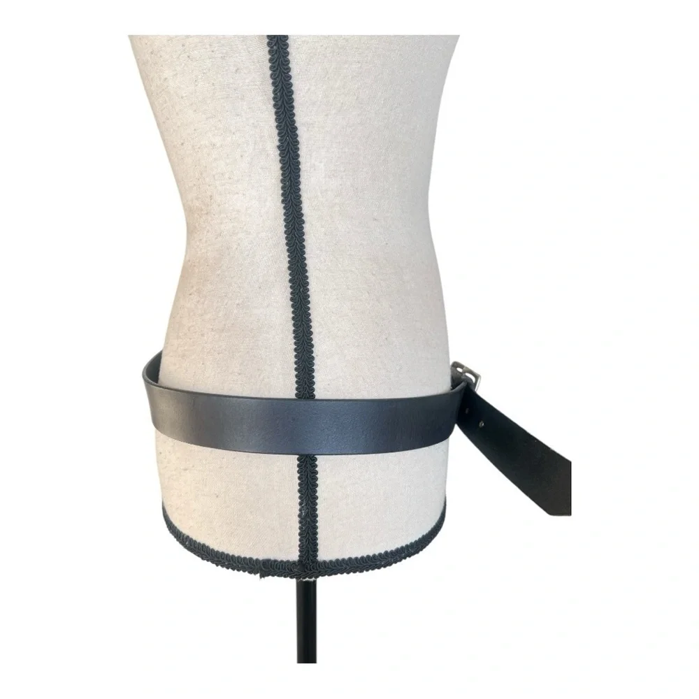 Classic Black Leather Belt with Silver Square Buckle
